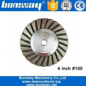 China 4 polegadas # 100 com base em alumínio de moagem de diamante copo roda com rosca M14 para granito concreto moagem fina fabricante
