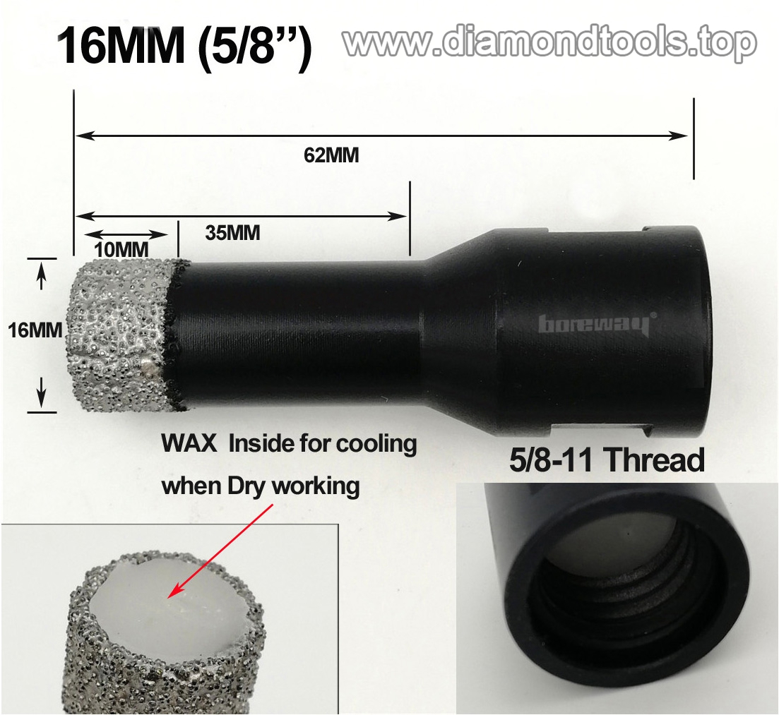 Dia.16mm Vacuum brazed diamond drill core bit,Vacuum brazed diamond dry drilling bits with 5/8