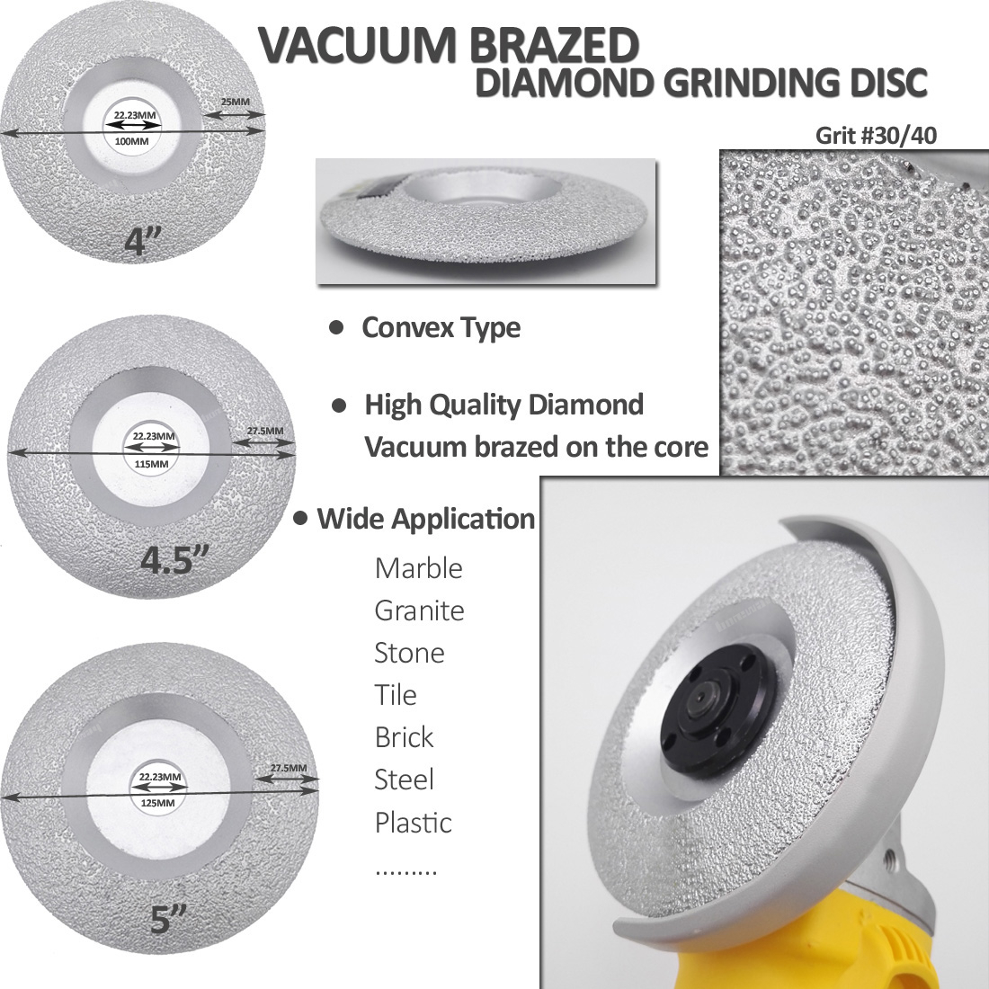 Vacuum Brazed diamond grinding cup wheel 