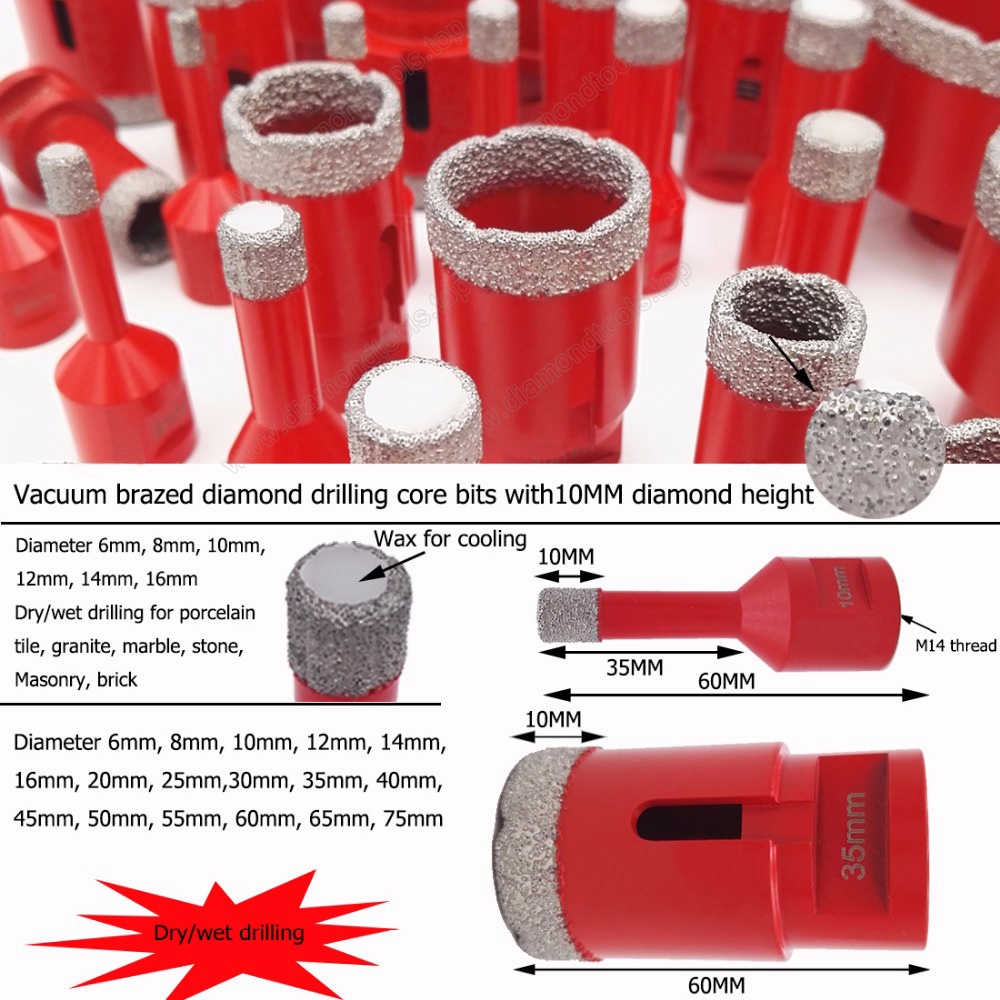 Vacuum brazed diamond core drill bit for tile porcelain and stone drill hole saw M14 thread 5MM-120MM