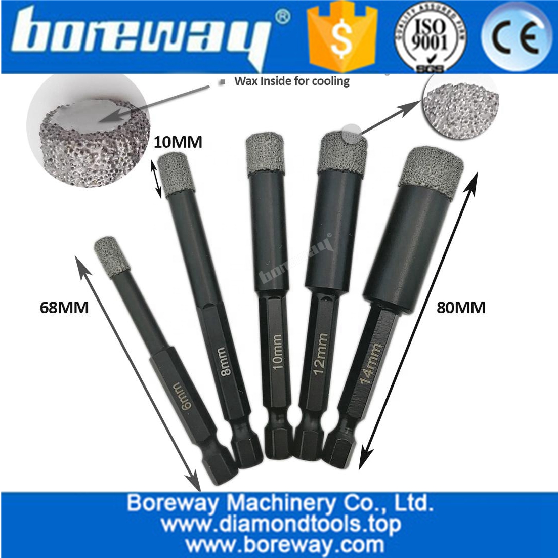  Vacuum Brazed Dry drilling core bits with quick-fit shank, best quality vacuum brazed diamond core drill bits 