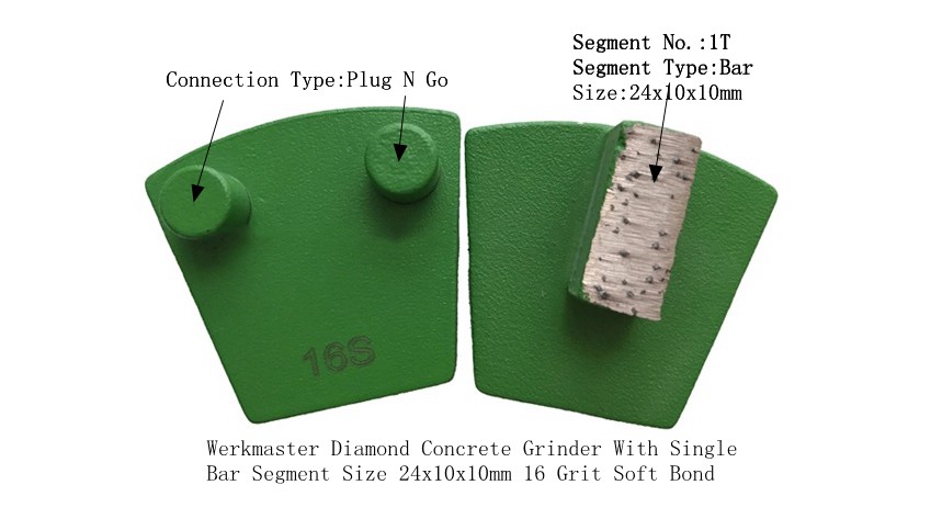 Werkmaster Diamond Concrete Grinder With Single Bar Segment Size 24x10x10mm 16 Grit Soft Bond