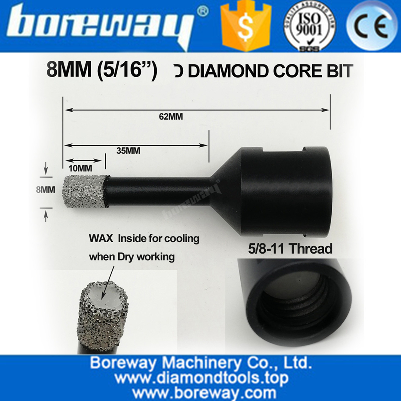 Dia. 8mm Vacuum Brazed Diamond Dry Drilling Bits, Diamond Core Drill Bits, Diamond Core Bits