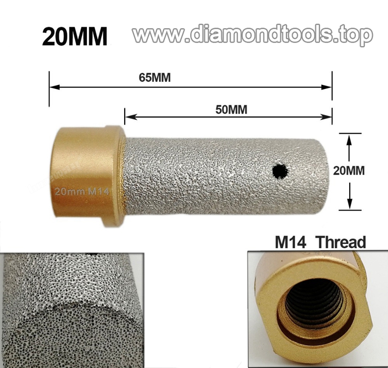 Dia. 20mm Vacuum Brazed Diamond Finger Bits With M14 Thread Enlarge shape round bevel existing holes