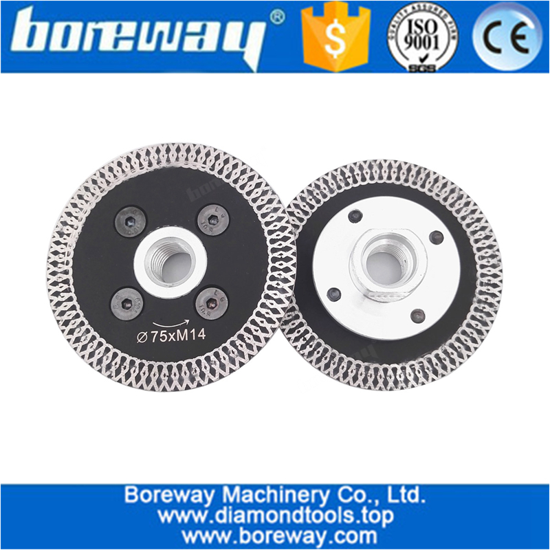 Hot pressed mini mesh turbo rim diamond blades with removable M14 flange factory price 75MM Carving blade cutting disc