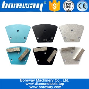 China 3 pcs Diamond Trapezoid Metal Grinding Block With Two Segment Three Holes For Concrete Floor Grinding manufacturer