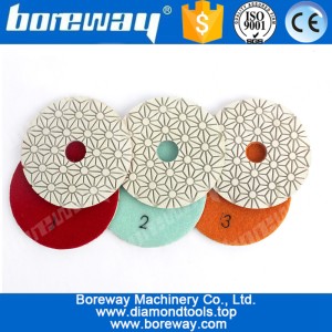 China 4" 100mm White Diamond 3 Steps Polish Pad Wet Use Diamond Granite  Concrete Grinding manufacturer