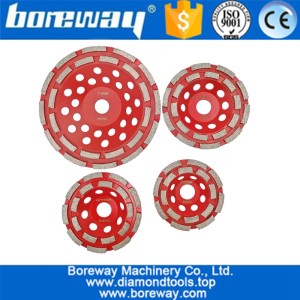 China 4" 4.5" 5" 7" Diamond Double Row Cup Wheel for Concrete abrasive material wholesale diamond segmented grinding cup wheel manufacturer