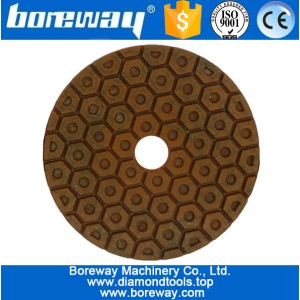 China 4inch 100mm 4 steps wet use brown metal diamond polishing pads for polishing stone concrete ceramic manufacturer
