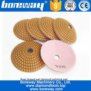 China 4inch 100mm Schüssel geformt nasse Diamant-Polierscheiben 3000 # konvexen Nassschleifscheibe für Granitmarmorfliese Hersteller