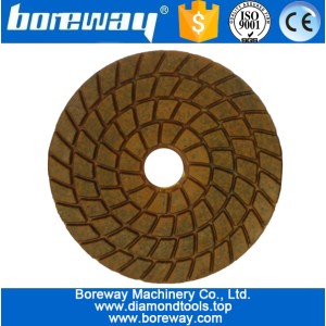China 4inch 100mm 4 steps wet use spiral brown diamond polishing pads with metal for stone concrete ceramic manufacturer