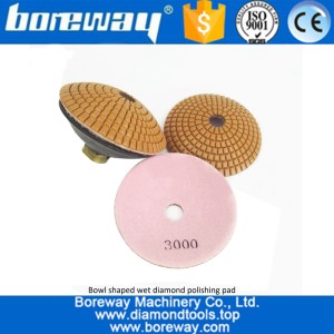 China 4inch #3000 convex wet diamond polishing pads with backer 100MM bowl shaped sanding disc for stone granite marble tile manufacturer