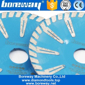 중국 Boreway 볼록한 T 모양 터보에 의하여 분단되는 오목한 잎 180mm 구부려 진 다이아몬드 절단 화강암 절단 원판 도매업자 7 ''잎을 가진 윤곽선 커트 제조업체