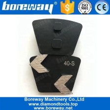 China Doppelstifte Schleifschuhe Betonschleifplatte mit zwei Pfeil-Diamant-Segmenten Hersteller