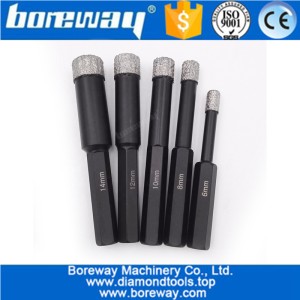 China Hexagon Shank Vacuum Brazed Diamond Core Drill Bits 5mm-14mm Dry Drilling core Bits drill hole saw high quality diamond drill bits manufacturer