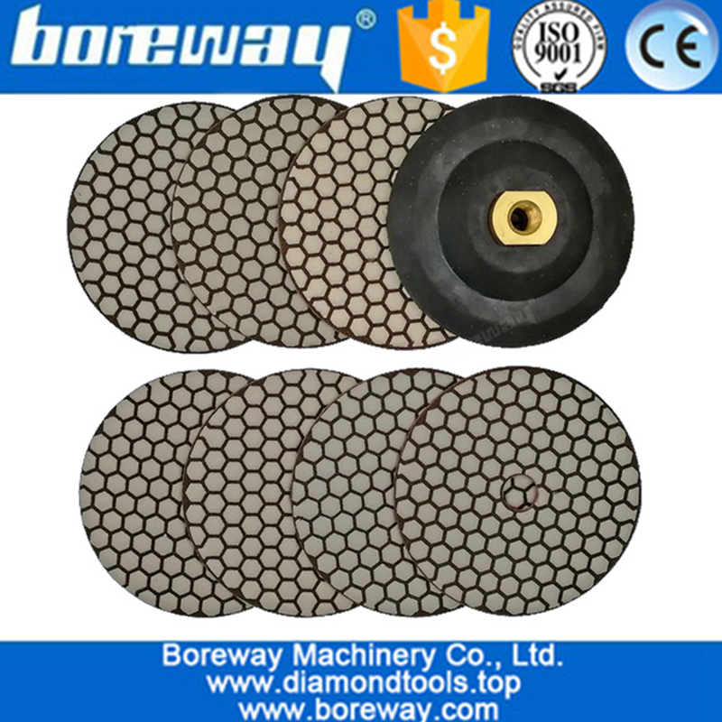 7Pcs/set 5inch 125mm Dry Diamond polishing pads with a M14 rubber backer for stone marble granite 