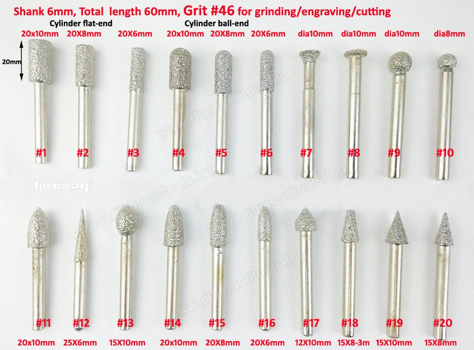 Best Quality Vacuum brazed Diamond Engraving Bits and Grinding Pin for marble stone used on CNC Machine