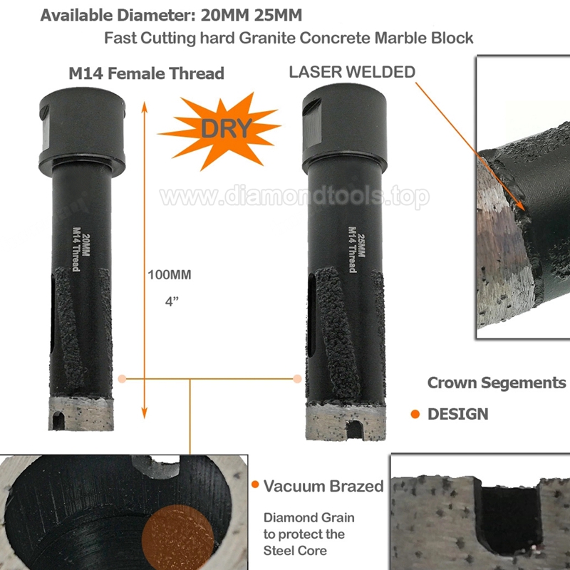 Laser Welded Diamond core bits Drilling stone concrete block 6mm-65mm Diamond drill Core Bits