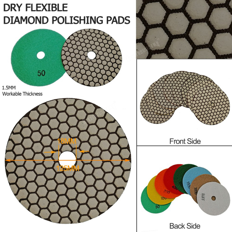 125mm Resin bond diamond flexible polishing pads 50# granite marble ceramic grinding dry sander disc 01