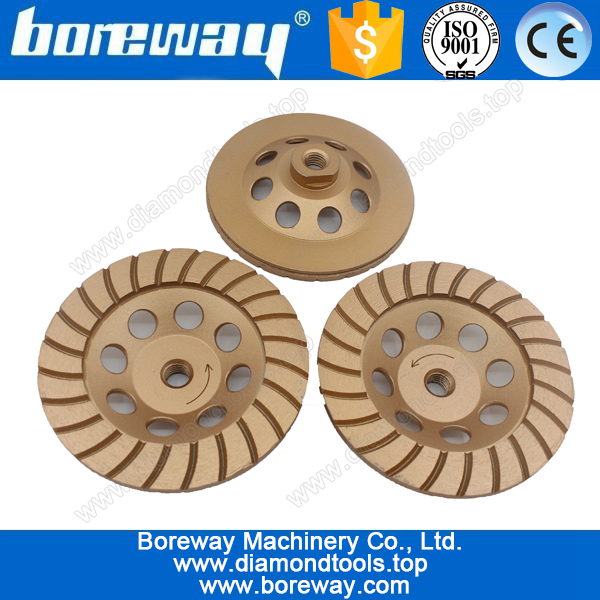 Golden yellow D125*M14 Corrugated segment hot press and sinter diamond cup grinding wheels for grinding stone and concrete