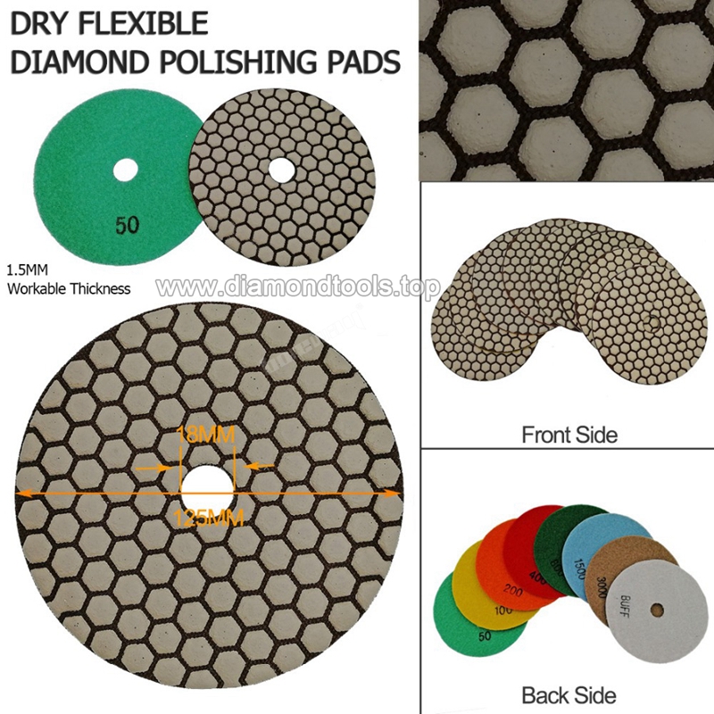 7Pcs/set 5inch 125mm Dry Diamond polishing pads with a M14 rubber backer for stone marble granite 02