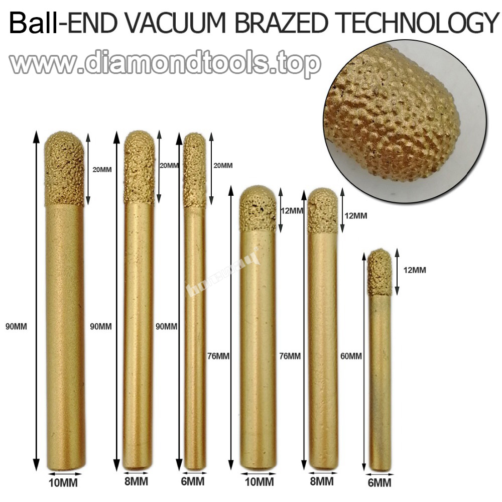 CNC Tool Vacuum Brazed Diamond Carving Bits Ball End 10/20mm Striaght Diamond Burrs