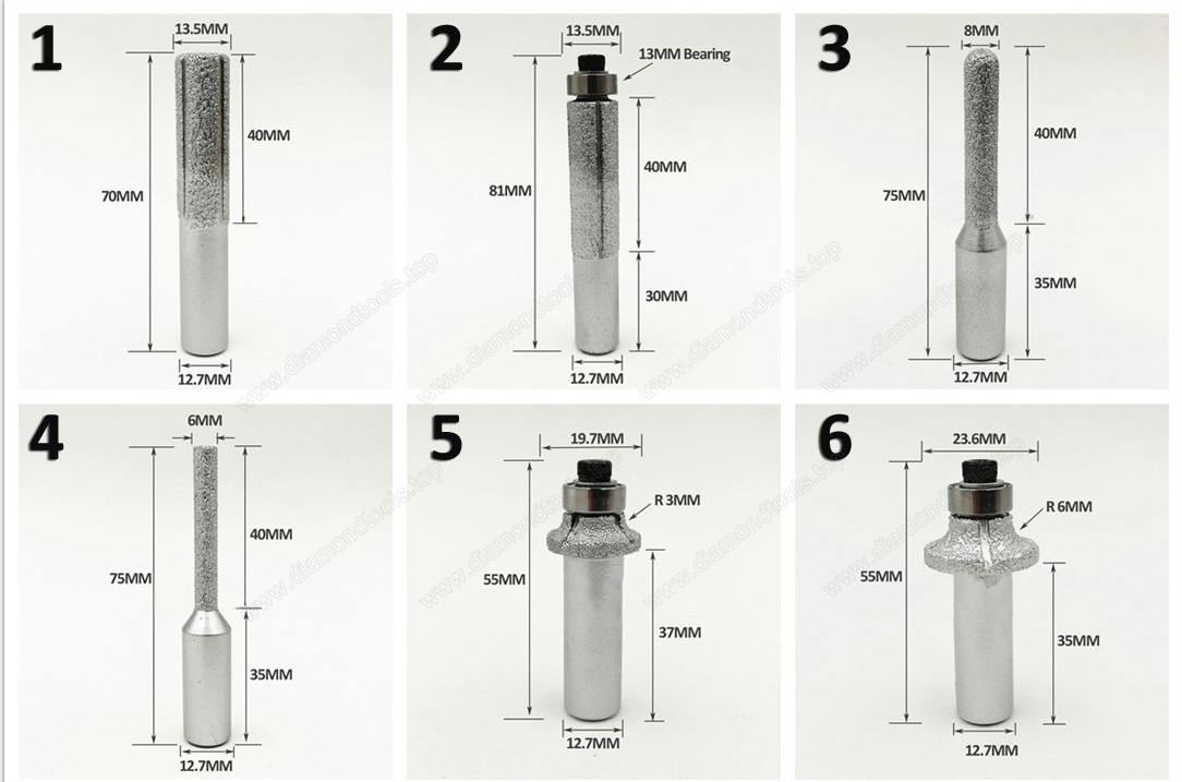 Vacuum Brazed Diamond Router Bits for Granite Marble Router Cutter with 1/2
