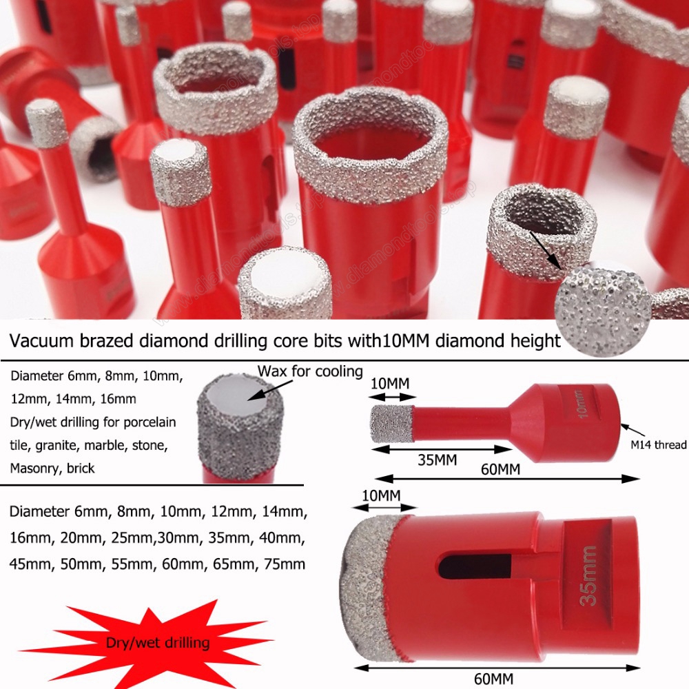 5mm-120mm With M14 Thread Vacuum Brazed Diamond Hole Saw Core Drill Bit