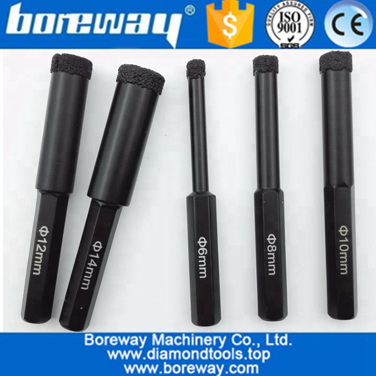 6mm-14mm Hexagon shank Vacuum Brazed wet drillling diamond core drill bits Drill Hole Saw