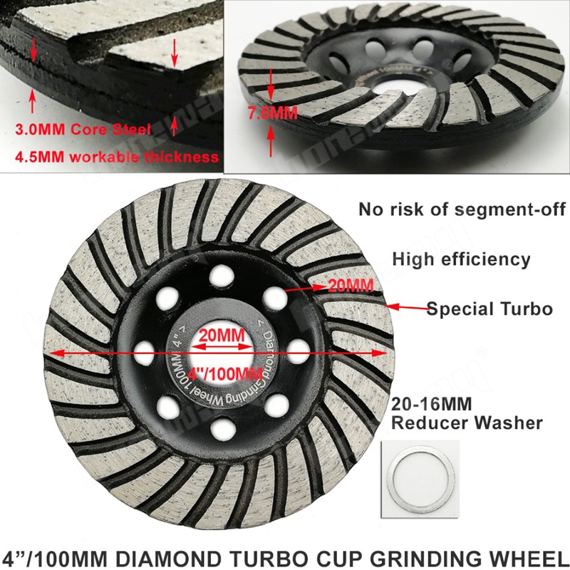 4 Inch Diamond Turbo Row Grinding Cup Wheel