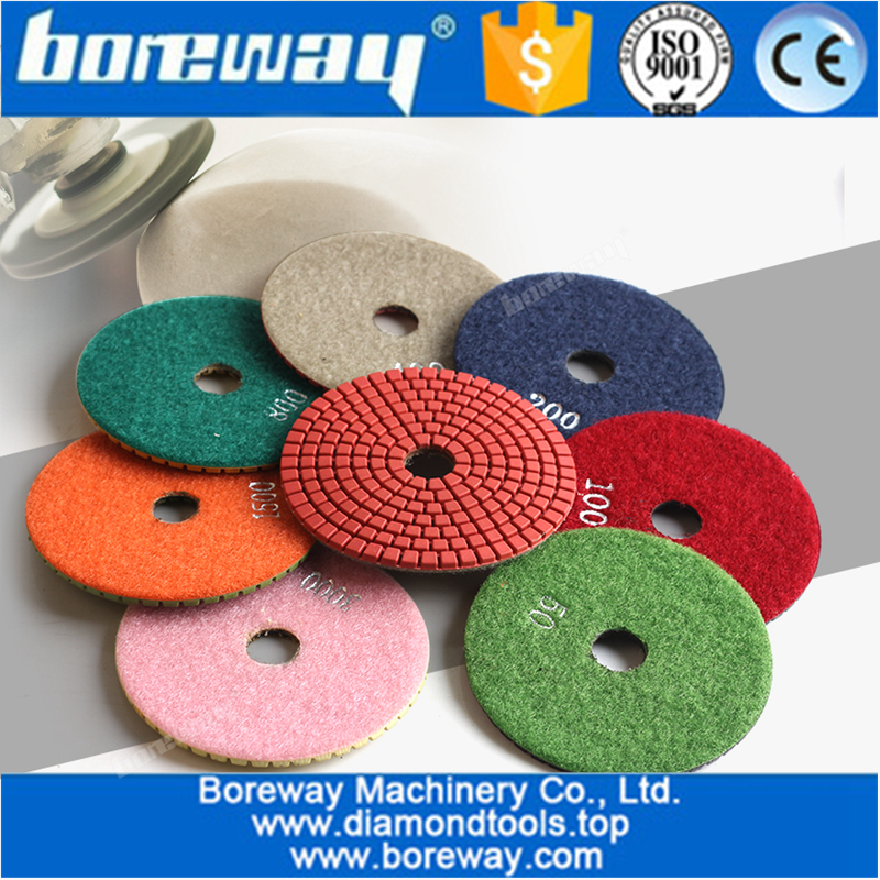 4inch 100mm wet use diamond polishing pads are economical but perform great for wet polishing of granite and marble.diamond polishing pads can easy and fast polishing kinds of natural stone,artificial stone,ceramic,concrete,etc.The Sprial polishing pad for angle grinder polishing machine