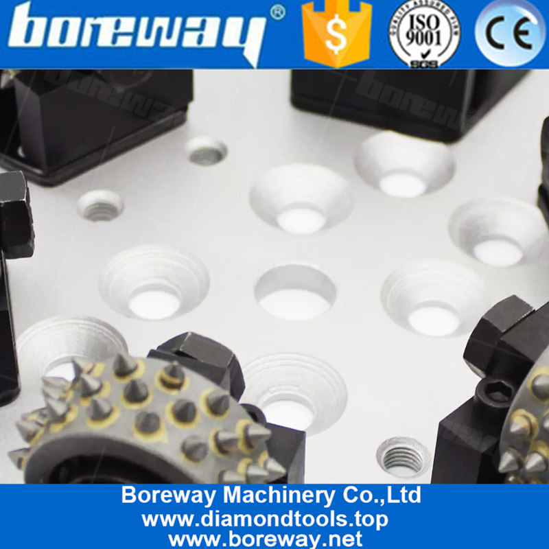 250mm Bush Hammer Floor Grinding Plate With 6 Roller 45 Teeth Litchi Surface