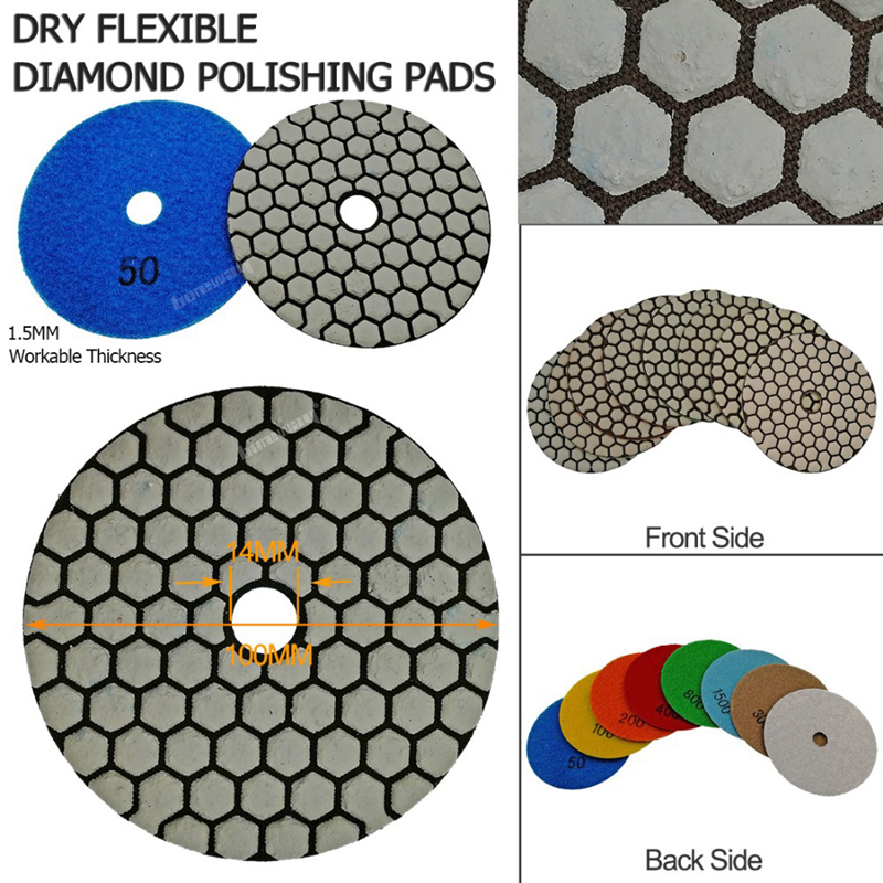 7Pcs/set 4inch Stone diamond sanding disc high quality Dia.100MM Dry Diamond flexible polishing pads 01