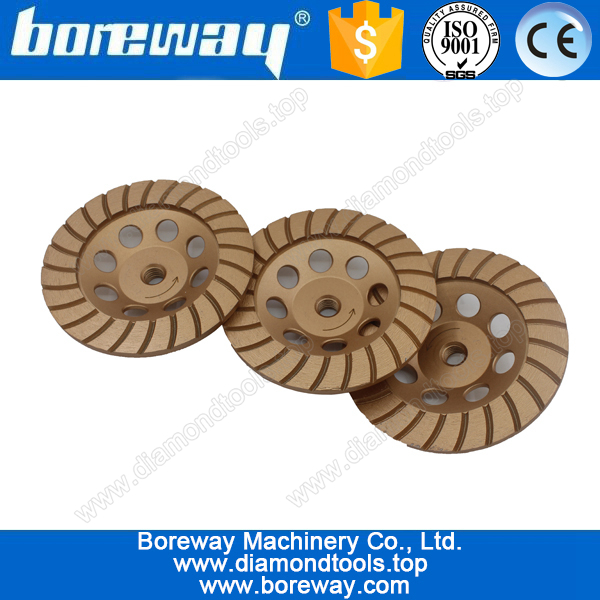 Golden yellow D125*M14 Corrugated segment hot press and sinter diamond cup grinding wheels for grinding stone and concrete