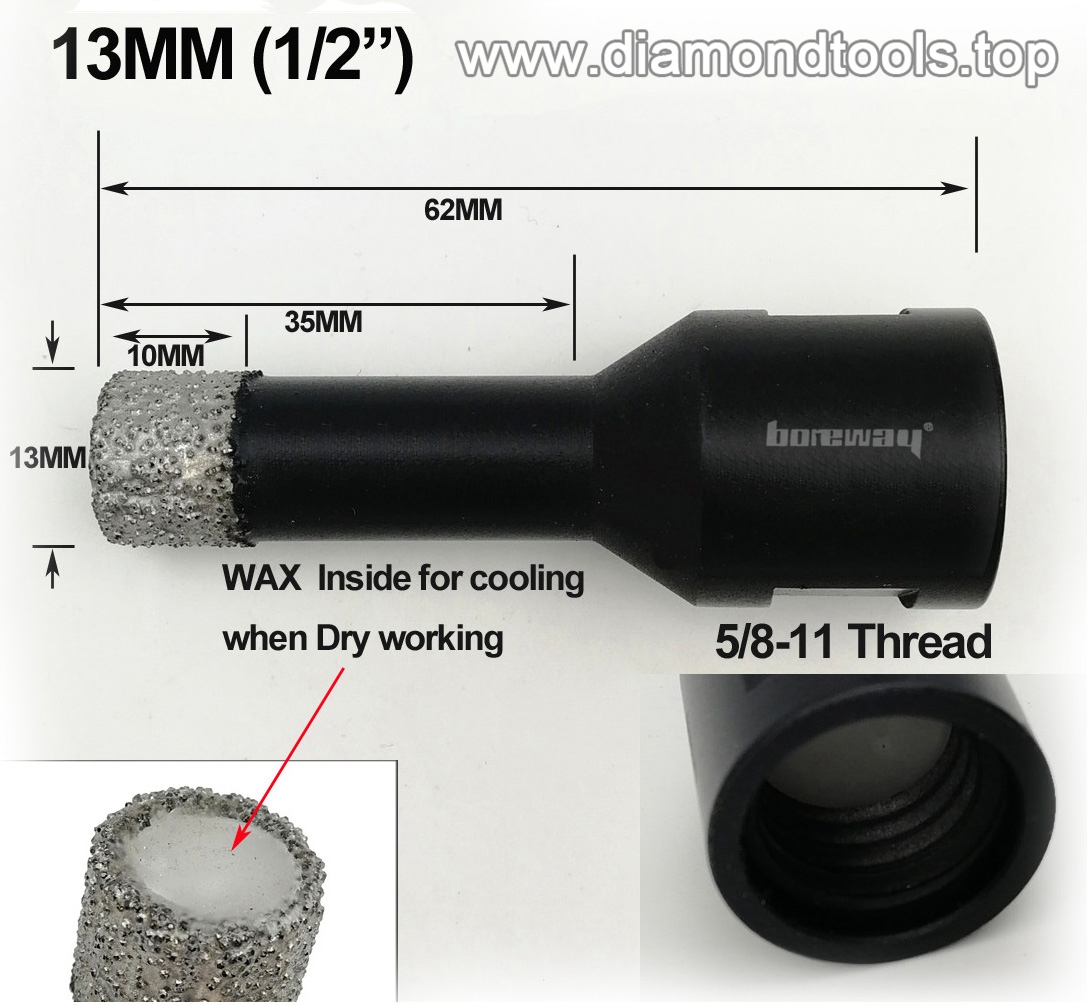 Vacuum brazed diamond core drill bit with 5/8-11