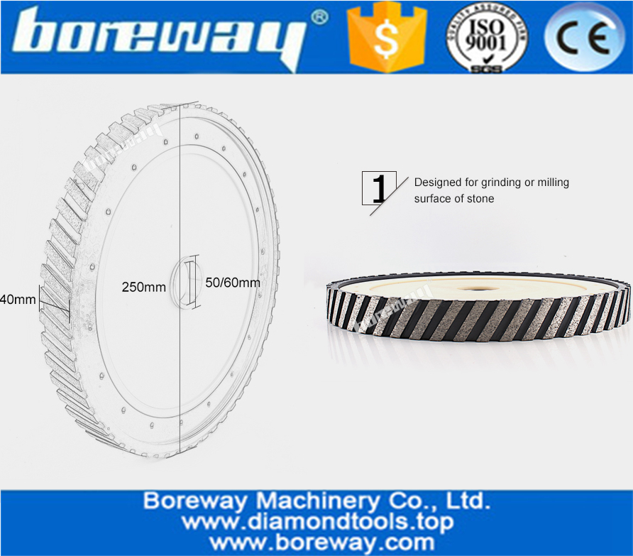 diamond silent core calibrating milling wheel with segment wide 40mm for grinding granite and marble
