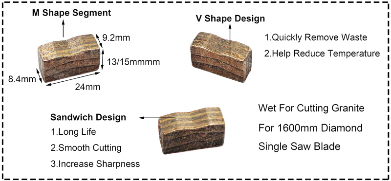 M Shape Sandwich Diamond Cutting Segment For Cutting Granite 55