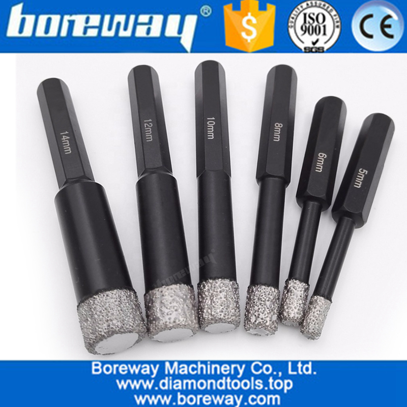 5mm-14mm Hex Shank Vacuum Brazed Diamond Core Drill Bits,Dry Drilling core Bits drill hole saw for stone