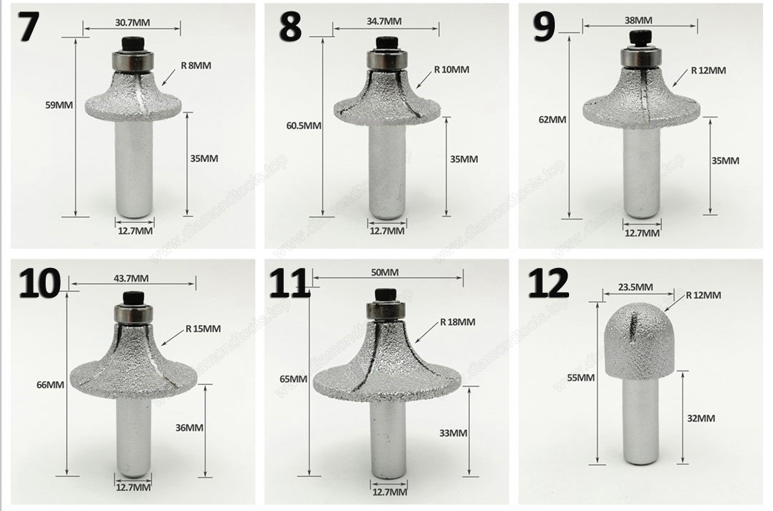 Vacuum Brazed Diamond Router Bits for Granite Marble Router Cutter with 1/2