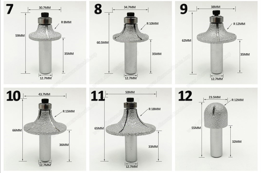 Vacuum Brazed Diamond Router Bits for Granite Marble Router Cutter with 1/2