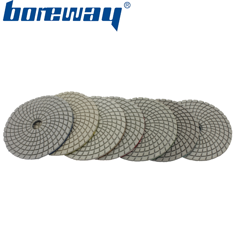 4inch 100mm 7 steps white sprial type wet use diamond polishing pads for stone ceramic concrete