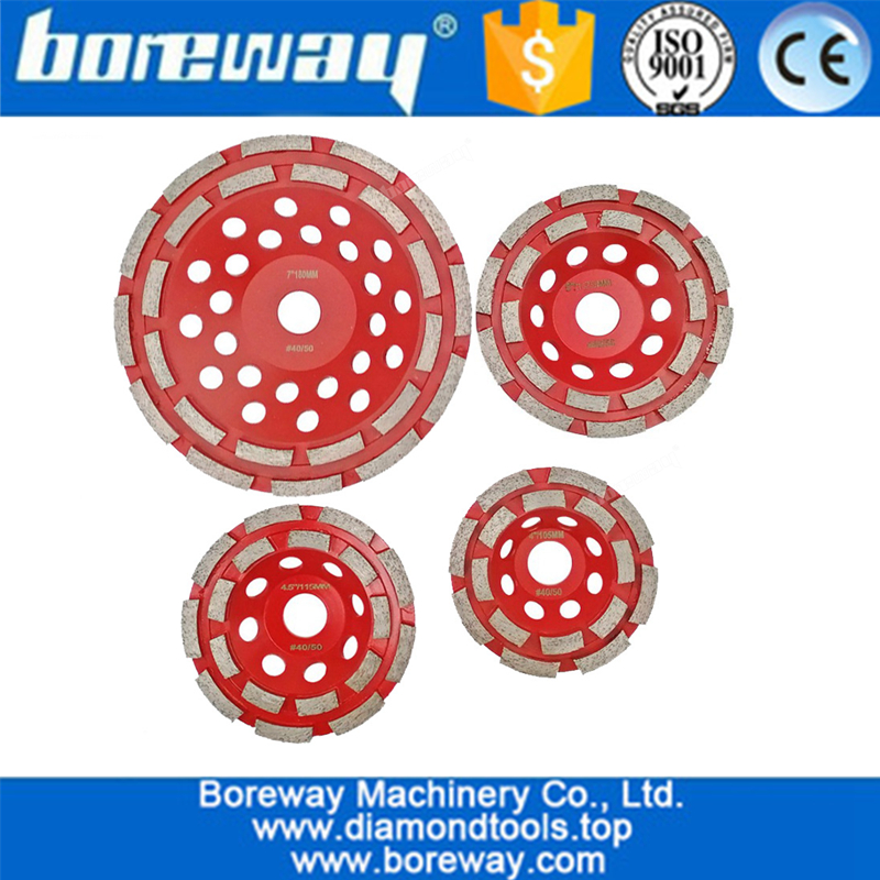 4" 4.5" 5" 7" Diamond Double Row Cup Wheel for Concrete abrasive material wholesale diamond segmented grinding cup wheel