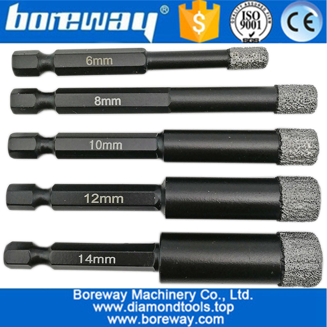 Brocas de perforación de soldadura en seco de 6 mm a 14 mm con brocas de diamante de vástago de ajuste rápido brocas de granito de piedra de mármol