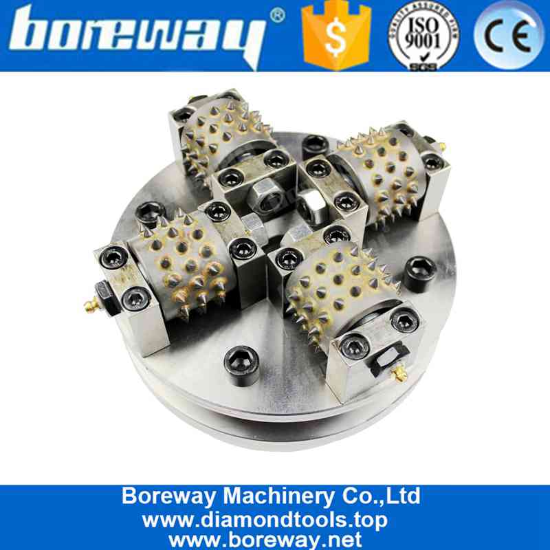 8 Inch 45 Pins Double Layers Alloy Bush Hammer Wheel With 4 Rollers