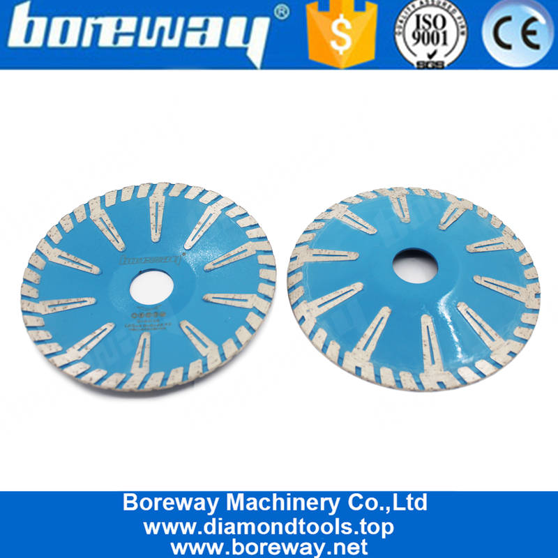 Boreway 4''5''6''7''T型凹面连续涡轮缘金刚石锯片曲线切割锯，适用于花岗岩大理石