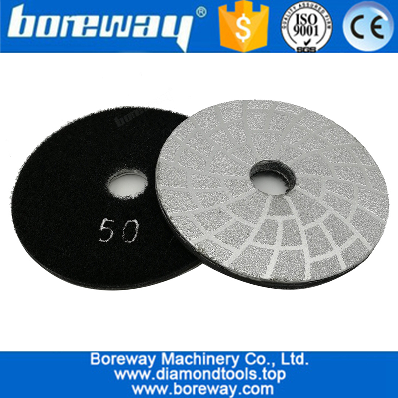 Boreway Supply 4 Inch 100mm 3pcs Diamond Vacuum Brazing Polishing Pad For Granite Marble  Concrete Fast Polishing