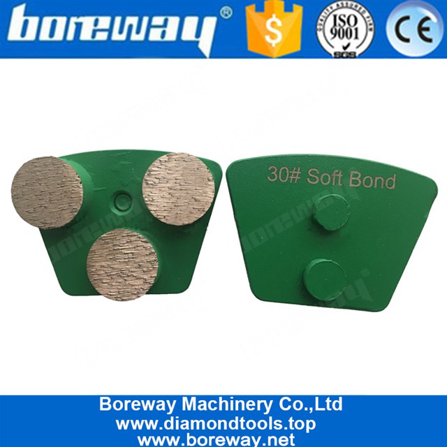Double Pins 30 Grit Hard Bond Grinding Diamond Tools With Three Round Segments For Soft Concrete