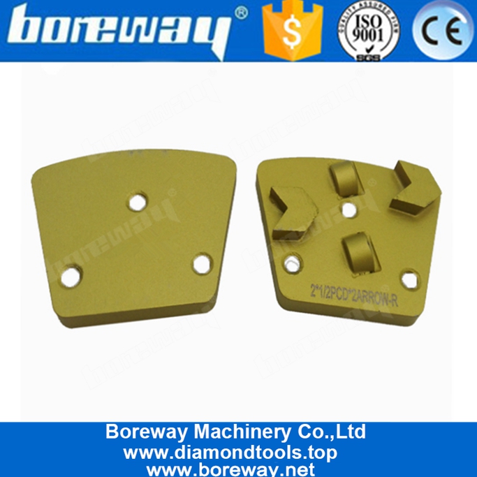 Dos medios segmentos de flecha PCD Zapatas de pulido de diamante de enlace de metal para la eliminación de revestimiento de hormigón epoxi